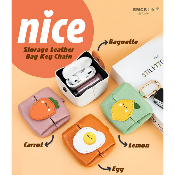 Storage Leather Bag Key Chain By BMCS Life [ Baguette | Carrot | Egg | Lemon ]