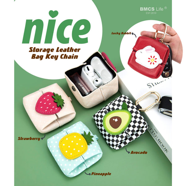 Storage Leather Bag Key Chain By BMCS Life [ Avocado | Pineapple | Strawberry | Lucky Rabbit ]