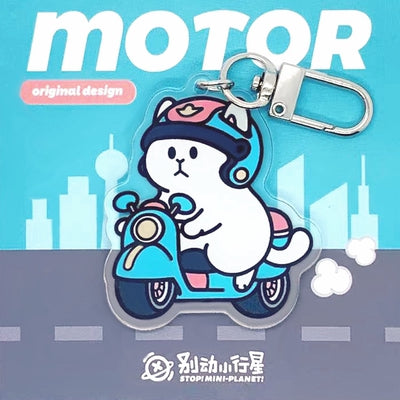 White Cat [ Motorcycle ] Acrylic Key Chain