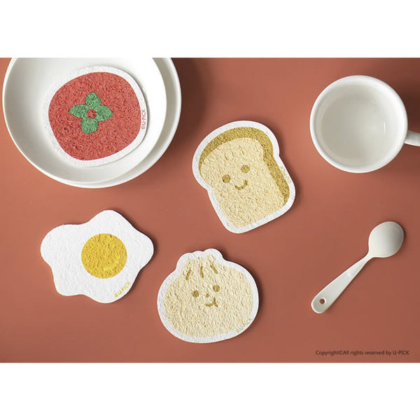 Multi-Purpose Bath Dishwashing Kitchen Sponge By U-Pick [ Bread | Bao | Egg | Tomato ]