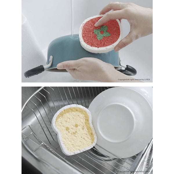 Multi-Purpose Bath Dishwashing Kitchen Sponge By U-Pick [ Bread | Bao | Egg | Tomato ]