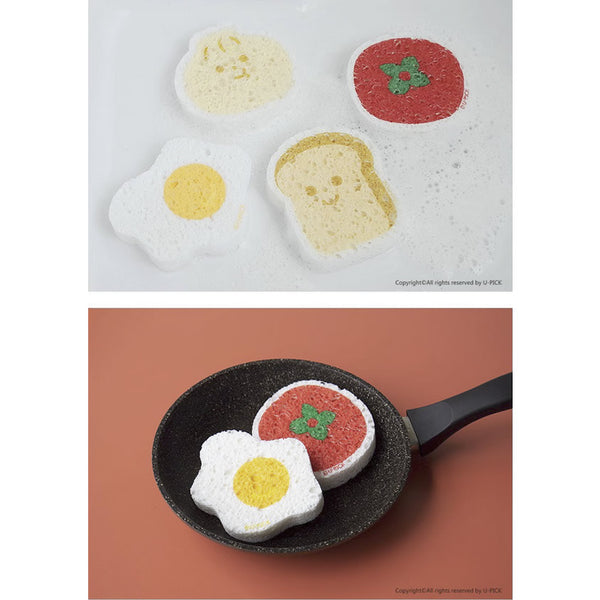 Multi-Purpose Bath Dishwashing Kitchen Sponge By U-Pick [ Bread | Bao | Egg | Tomato ]