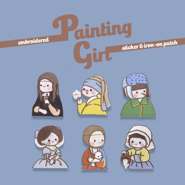 Painting Girl [ Little Princess in Blue Dress ] Embroidered Sticker & Iron-On Patch