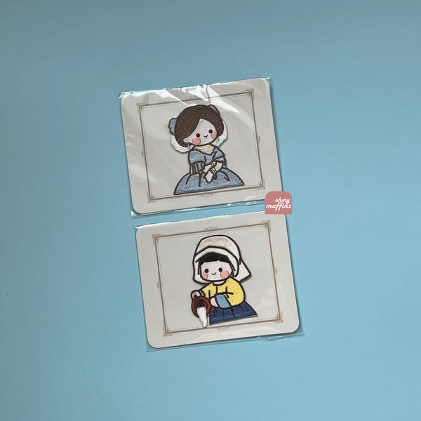 Painting Girl [ Little Princess in Blue Dress ] Embroidered Sticker & Iron-On Patch