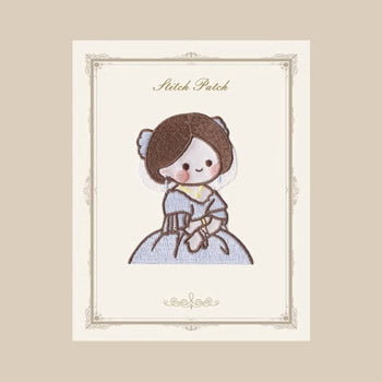 Painting Girl [ Little Princess in Blue Dress ] Embroidered Sticker & Iron-On Patch