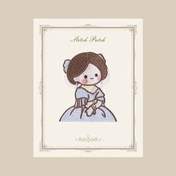 Painting Girl [ Little Princess in Blue Dress ] Embroidered Sticker & Iron-On Patch
