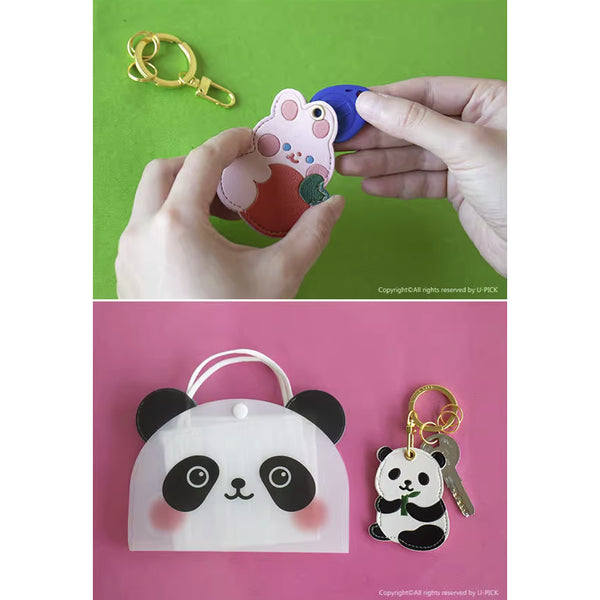 Leather Access Card Holder AirTag Bag Key Chain By U-Pick [ Panda | Rabbit ]