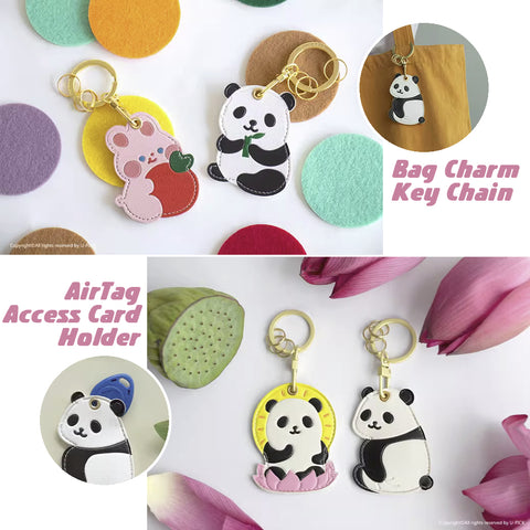 Leather Access Card Holder AirTag Bag Key Chain By U-Pick [ Panda | Rabbit ]