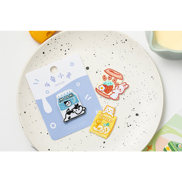 Afternoon Snack [ Fresh Milk ] Embroidered Sticker & Iron-On Patch