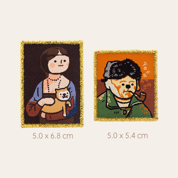 Amazing Art [ Self-Portrait with Bandaged Ear and Pipe & Lady with an Ermine ] Embroidered Sticker & Iron-On Patch