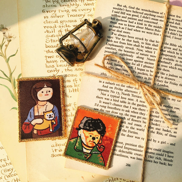 Amazing Art [ Self-Portrait with Bandaged Ear and Pipe & Lady with an Ermine ] Embroidered Sticker & Iron-On Patch