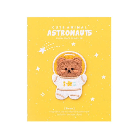 Astronaunt Animal [Brown Bear] Embroidered Sticker & Iron-On Patch