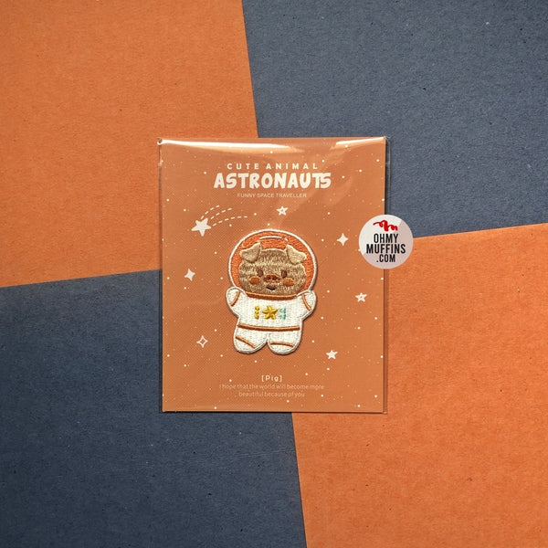 Astronaunt Animal [Pig] Embroidered Sticker & Iron-On Patch