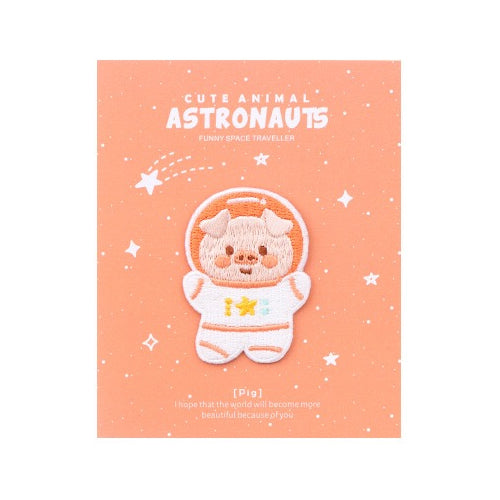 Astronaunt Animal [Pig] Embroidered Sticker & Iron-On Patch