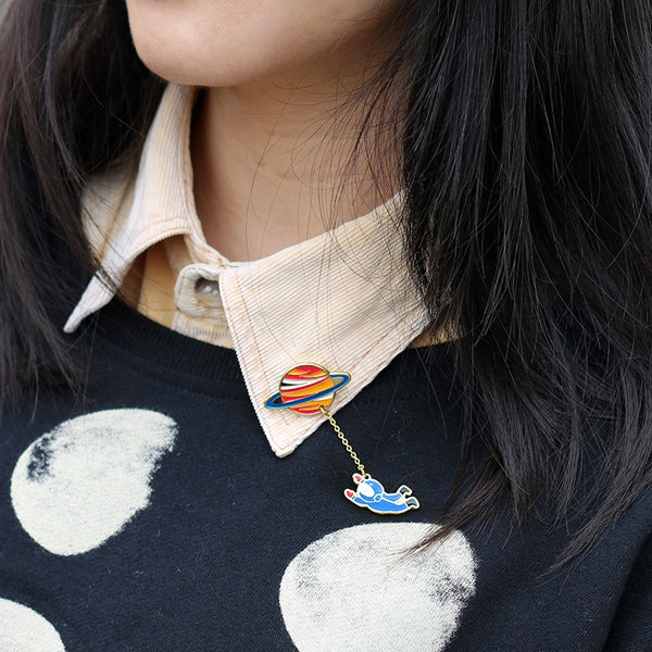 Space Astronaut Planet Enamel Pin By U-Pick