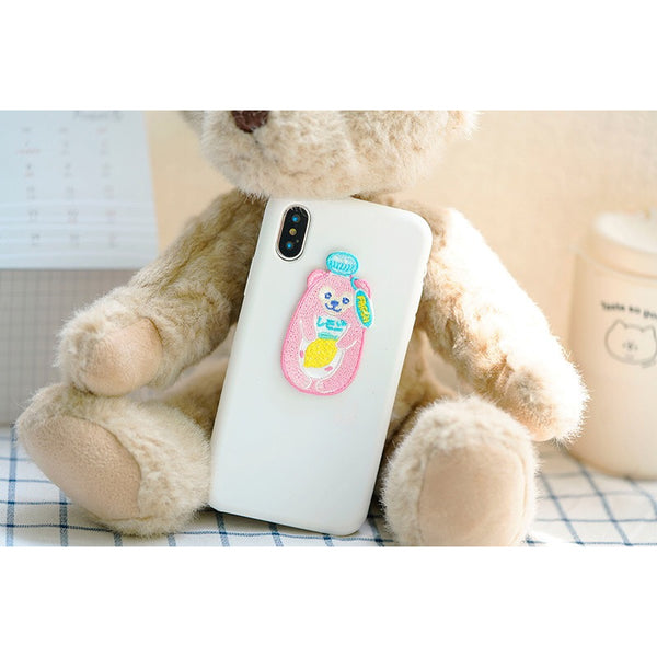 Autumn Drinks [ Bear Lemon Juice ] Embroidered Sticker & Iron-On Patch