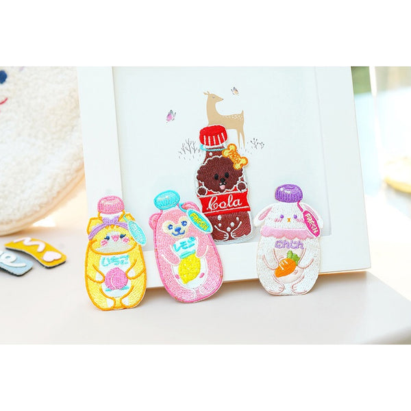 Autumn Drinks [Teddy Dog Cola] Embroidered Sticker & Iron-On Patch