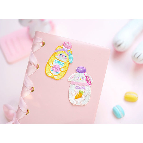 Autumn Drinks [ Cat Peach Juice ] Embroidered Sticker & Iron-On Patch