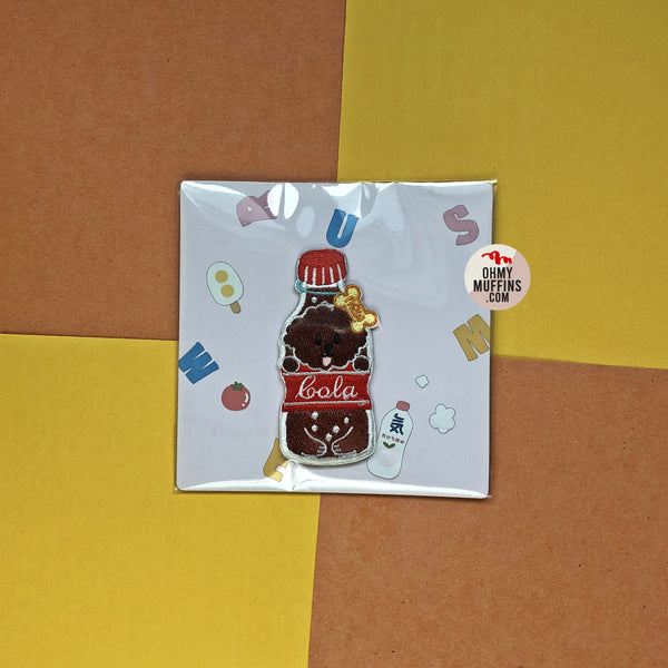 Autumn Drinks [Teddy Dog Cola] Embroidered Sticker & Iron-On Patch