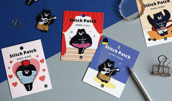 Black Bear Club [Music Bear] Embroidered Sticker Patch