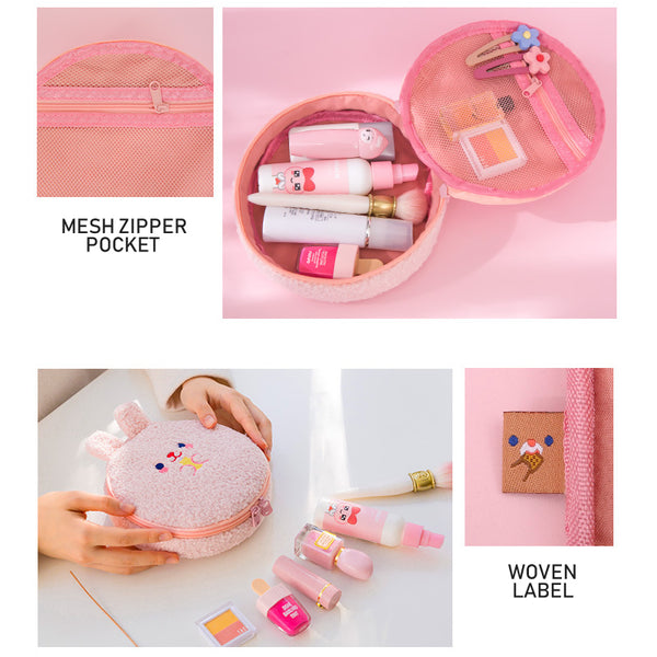 Bobo [Pink Rabbit] Round Cosmetic Pouch By Milkjoy