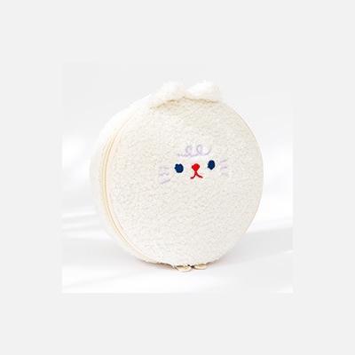 Bobo [White Cat] Round Cosmetic Pouch By Milkjoy