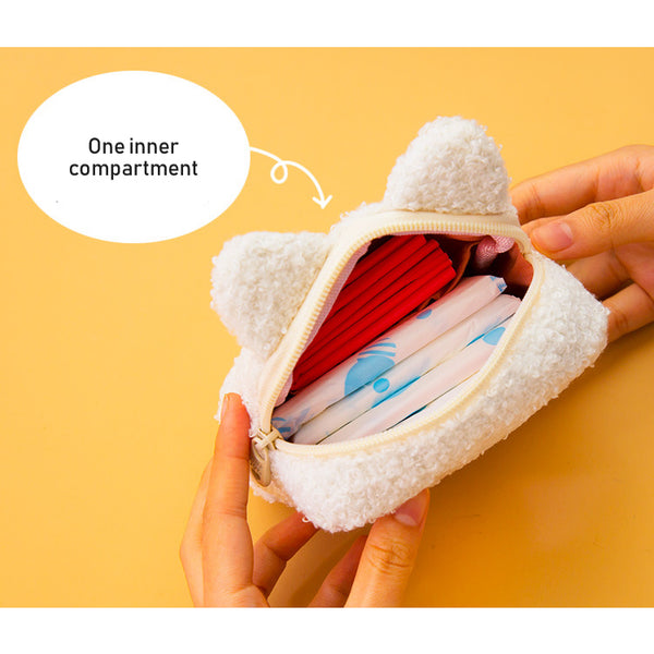Bobo [White Cat] Sanitary Pouch By Milkjoy