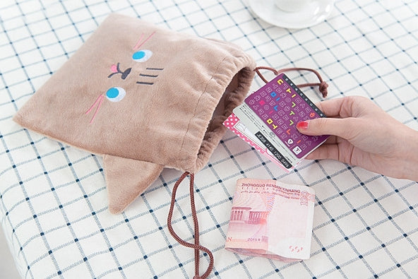 Cutie Brown Cat Drawstring Pouch By Bentoy