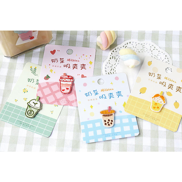 Bubble Tea [ Matcha Milk Tea ] Embroidered Sticker & Iron-On Patch