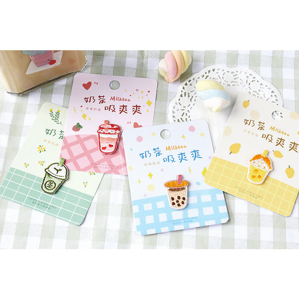 Bubble Tea [ Mango Milk Tea ] Embroidered Sticker & Iron-On Patch