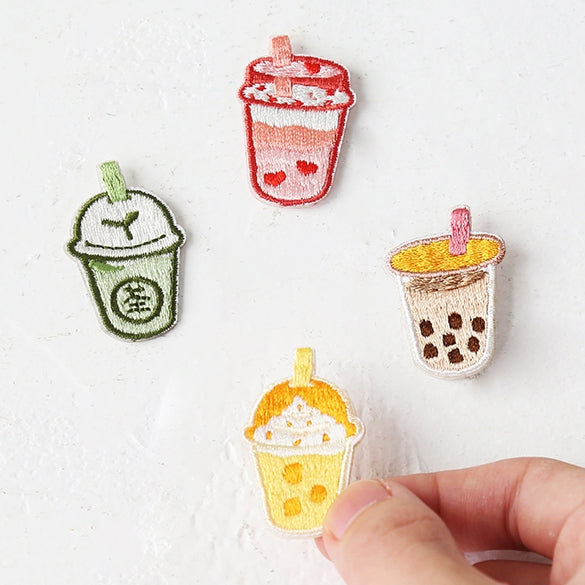 Bubble Tea [ Matcha Milk Tea ] Embroidered Sticker & Iron-On Patch
