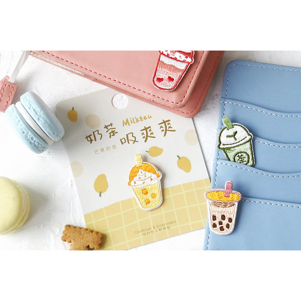 Bubble Tea [ Matcha Milk Tea ] Embroidered Sticker & Iron-On Patch