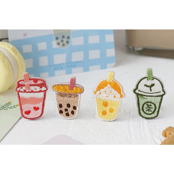Bubble Tea [ Mango Milk Tea ] Embroidered Sticker & Iron-On Patch