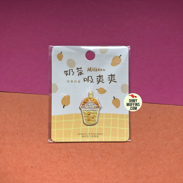 Bubble Tea [Mango Milk Tea] Embroidered Sticker & Iron-On Patch