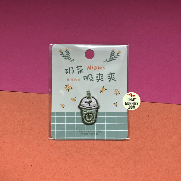 Bubble Tea Matcha Milk Tea Embroidered Sticker & Iron-On Patch