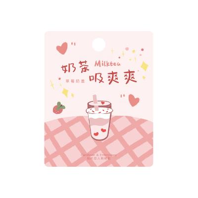 Bubble Tea [Strawberry Milk Tea] Embroidered Sticker Patch & Iron-On Patch