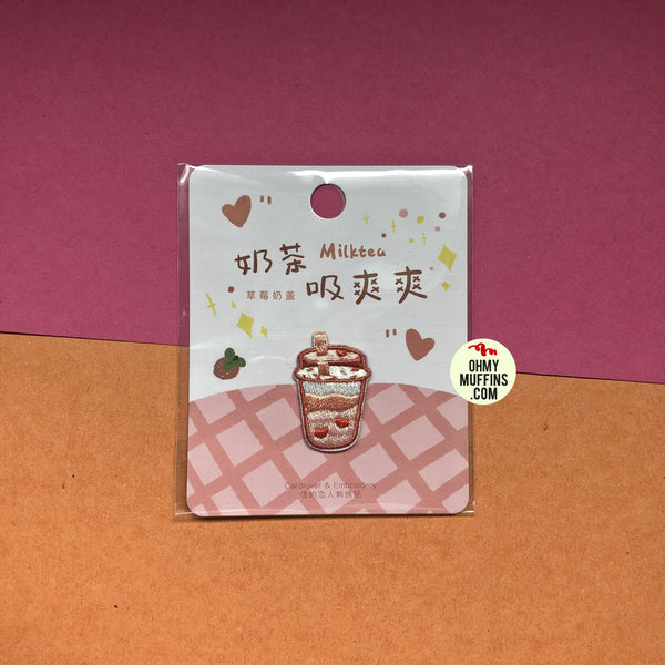 Bubble Tea [Strawberry Milk Tea] Embroidered Sticker Patch & Iron-On Patch