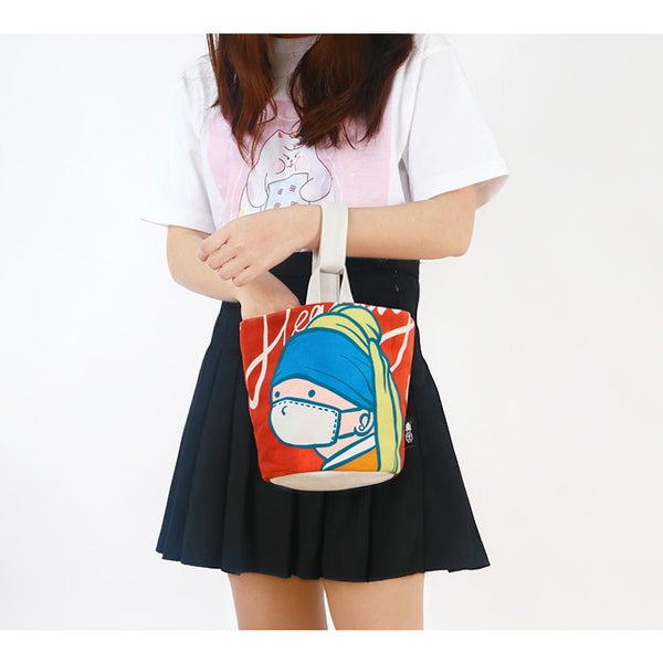 Girl Goose [Red] Canvas Bucket Bag