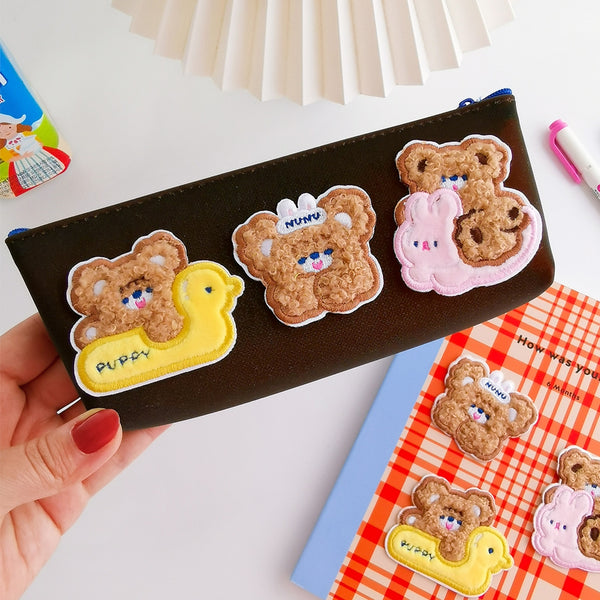 Cake Bear [ Happy Bear ] Furry Embroidered Sticker & Iron-On Patch