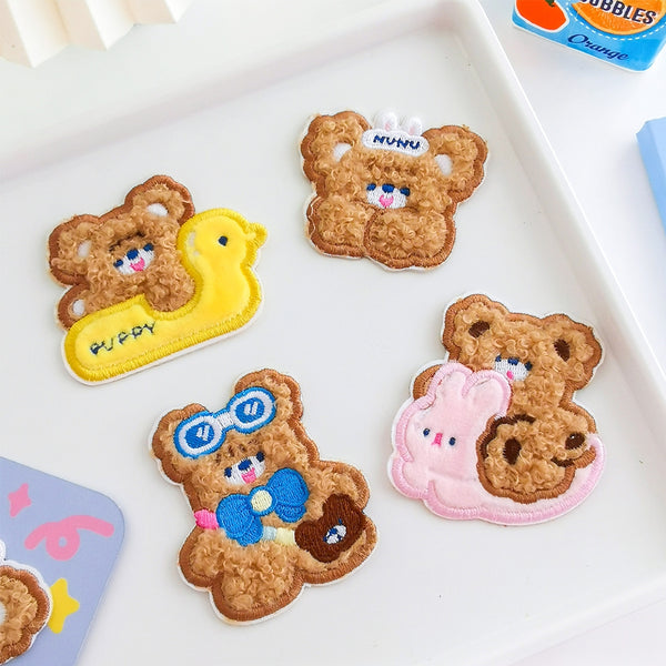 Cake Bear [ Happy Bear ] Furry Embroidered Sticker & Iron-On Patch
