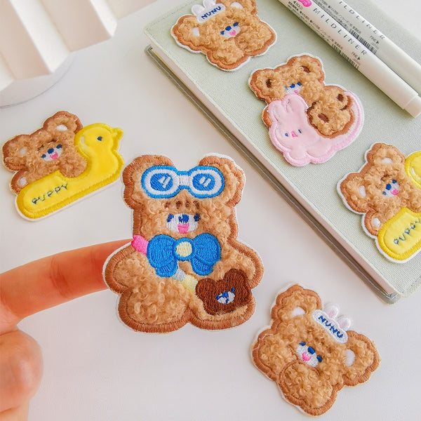 Cake Bear [Blue Ribbon] Embroidered Sticker & Iron-On Patch