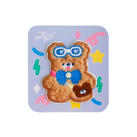Cake Bear [ Blue Ribbon ] Furry Embroidered Sticker & Iron-On Patch