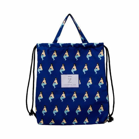 Canvas Mermaid Drawstring Backpack By YIZI STORE