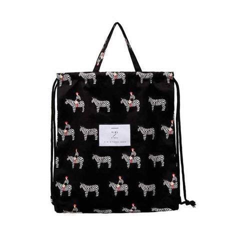 Canvas Zebra Drawstring Backpack By YIZI STORE