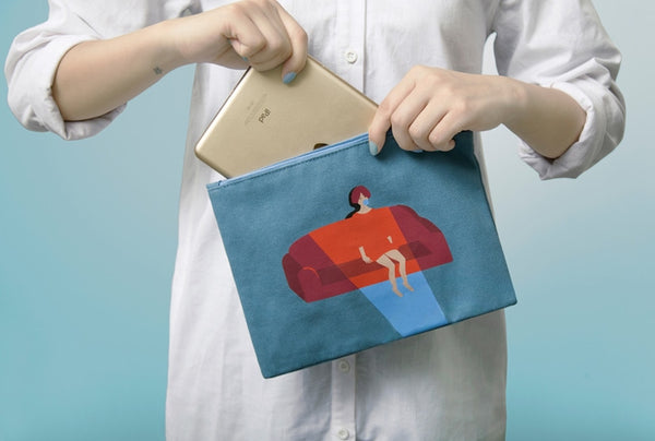 Canvas Watching TV Flat Pouch By YIZI STORE