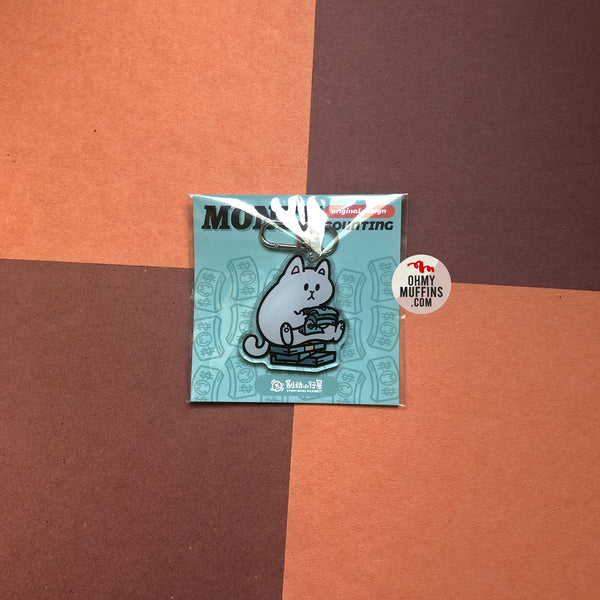 White Cat [Money Counting] Acrylic Key Chain