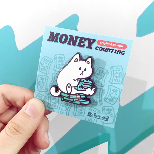 White Cat [ Money Counting ] Pin