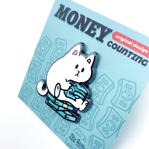 White Cat [ Money Counting ] Pin
