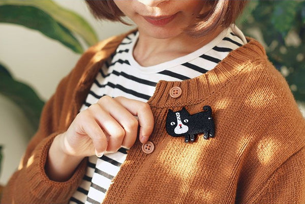 Embroidery Black Cat Brooch By U-Pick