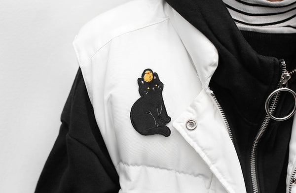 Cat Black Cat & Chick Embroidered Sticker Patch